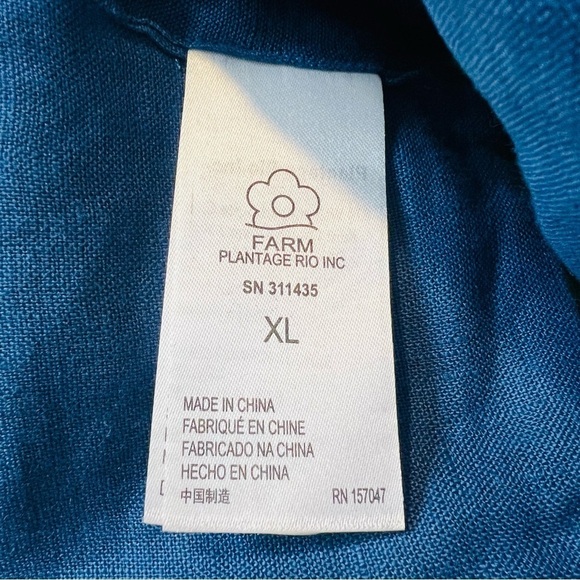 NWT! Farm Rio Tropical Green Linen Embroidered Smocked Back Crop Top. Size XL. - Picture 12 of 14